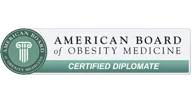 American Board of Obesity Medicine certified diplomate badge.