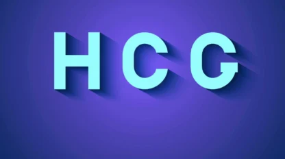 The letters "HCG" in bold, light blue font with long shadows appear on a purple gradient background.