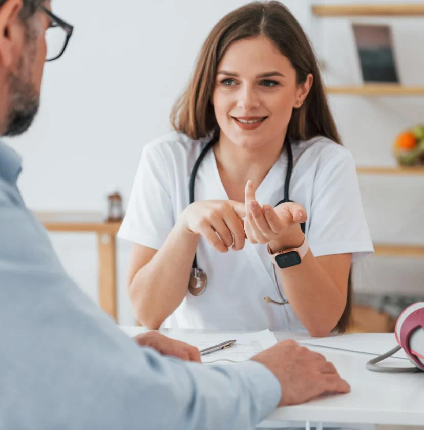 A doctor and patient consultation.
