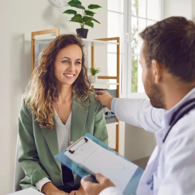 A doctor and patient consultation.