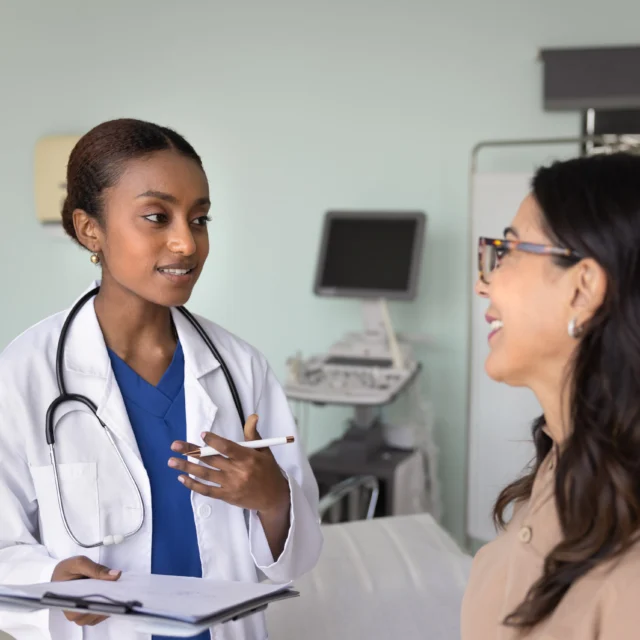 A doctor and a patient talking.
