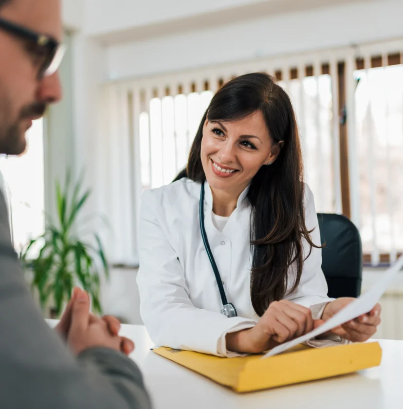 A physician consulting a patient.