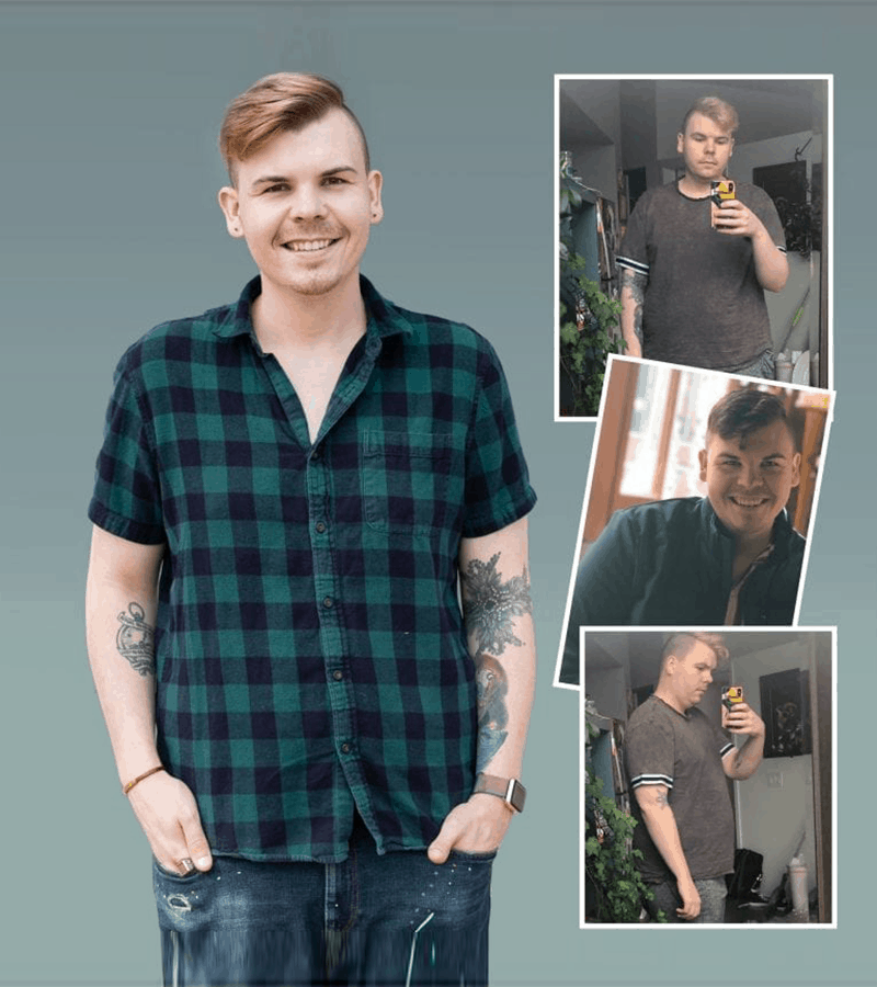 Trevor's before and after photos.