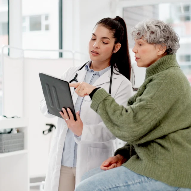 A doctor and patient during a consultation.