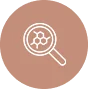 A magnifying glass icon with a honeycomb pattern inside, displayed on a brown circular background.