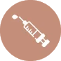 A white syringe icon with a needle, shown on a solid light brown background.