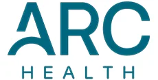 Logo for ARC Health. The word ARC is in large, teal uppercase letters with a stylized curved line forming the base of the A. Below, the word HEALTH is written in smaller teal capital letters.