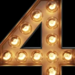 A metallic number four outlined with illuminated light bulbs, set against a solid black background.